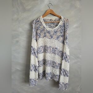 POL Blue Multi Stripe Long Sleeve Crewneck oversized fit Thin Sweater Homebody S